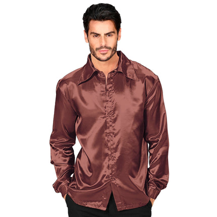 Disco 70S Bluse Braun Herren Satin
