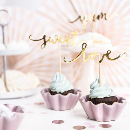Cupcake Toppers Gold Sweet Love Yum 13cm 6 Stk.