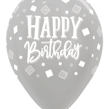 Ballons Happy Birthday Squares Metallic Mix 30cm 25Stk