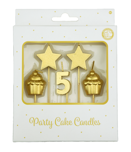 Kerzen 5 Jahre Cupcake Gold 17,5cm