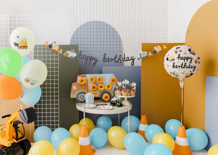Happy Birthday Heliumballon Baufahrzeuge Leer 45cm