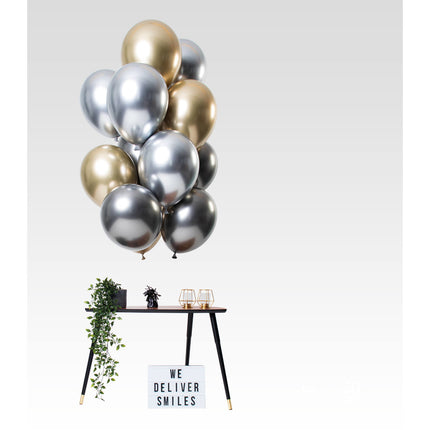 Silberne, goldene und anthrazitfarbene Ballons Mix Chrom 33cm 12 Stk.
