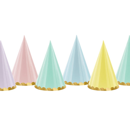 Bunte Partyhüte Pastell 16cm 6 Stk.