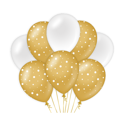 Gold Weiße Ballons Latex 30cm 6Stk