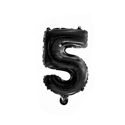 Folienballon Figur 5 Schwarz 41cm mit Strohhalm