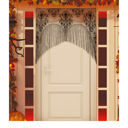 Schwarzer Halloween Türvorhang Spitze mit Schnüren