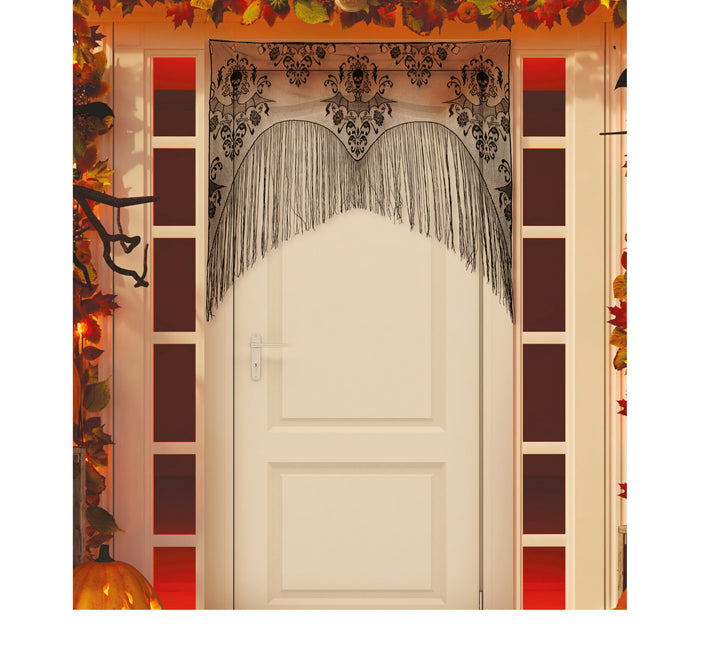 Schwarzer Halloween Türvorhang Spitze mit Schnüren