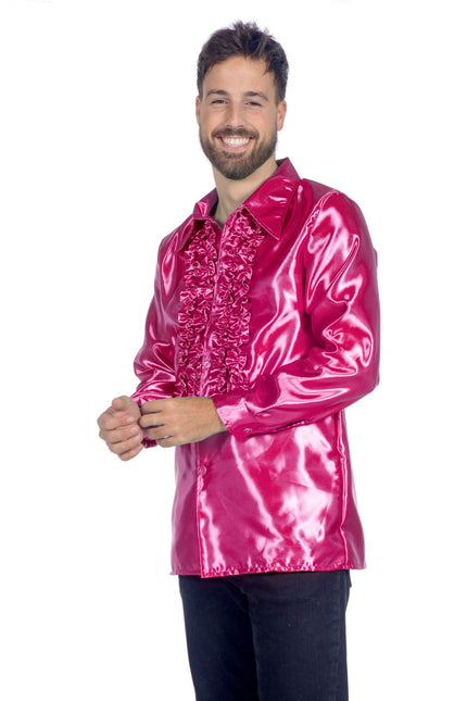 Disco Bluse Rüschen Fuchsia