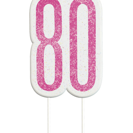 Kerze 80 Jahre Glitzer Rosa 8,5cm