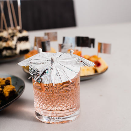 Silberne Cocktailstäbchen Sonnenschirm 10cm 10Stück