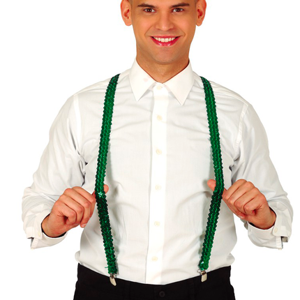Grüne Hosenträger Pailettes Männer 72cm
