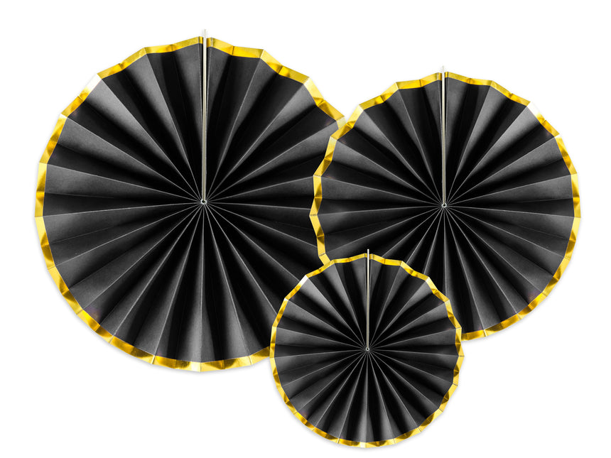 Papierfächer Schwarz Set 23-40cm 3 Stück