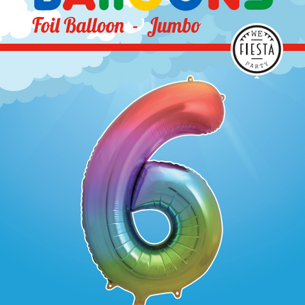 Folienballon Figur 6 Regenbogen XL 86cm leer