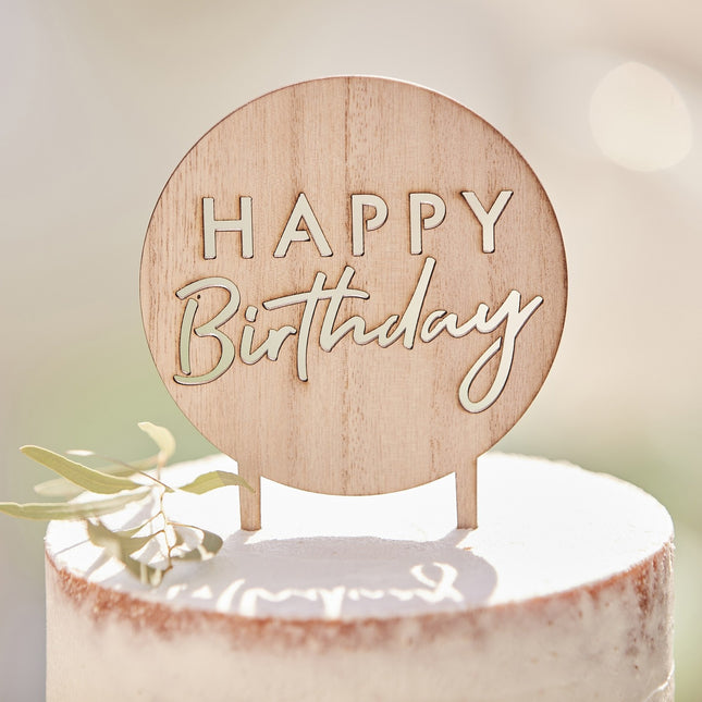 Happy Birthday Tortenaufleger Holz 18cm