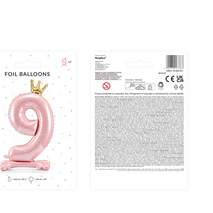 Folienballon Figur 9 Hellrosa Standard Leer 70cm