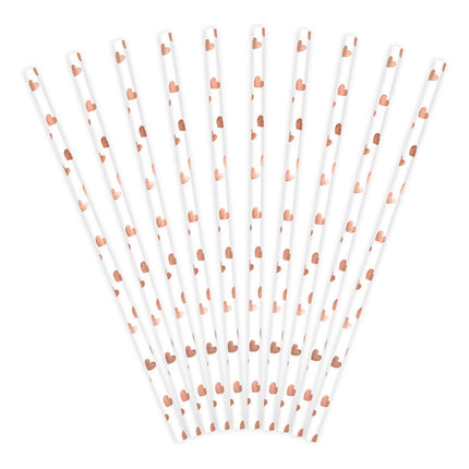 Papierstrohhalme Rose Gold Herzen 19,5cm 10Stk.