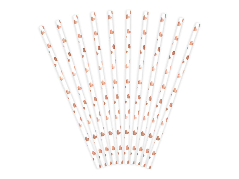 Papierstrohhalme Rose Gold Herzen 19,5cm 10Stk.