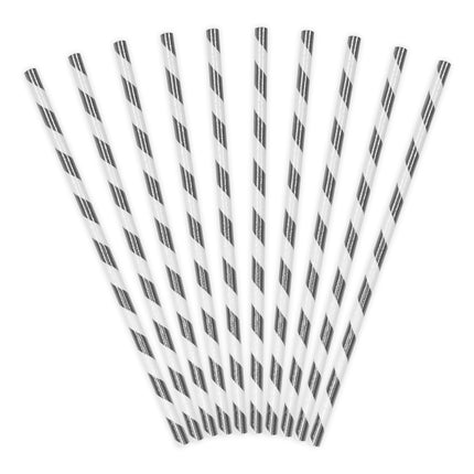 Papierstrohhalme Silber Weiß 19,5cm 10Stk.