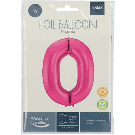 Folie Ballon Cijfer 0 Fuchsia Metallic XL 86cm leeg van Folat koop je bij Partywinkel