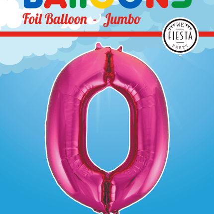 Folie Ballon Cijfer 0 Fuchsia XL 86cm leeg - Partywinkel - 5712735007166