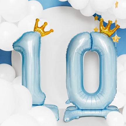 Folie Ballon Cijfer 0 Lichtblauw Standaard Leeg 84cm van Partydeco koop je bij Partywinkel