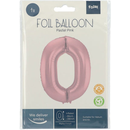 Folie Ballon Cijfer 0 Pastel Roze XL 86cm leeg van Folat koop je bij Partywinkel