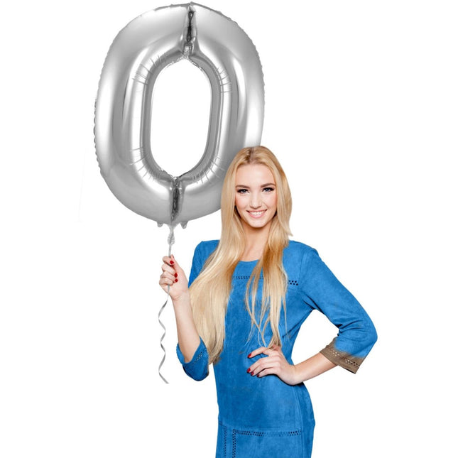 Folie Ballon Cijfer 0 Zilver Metallic XL 86cm leeg van Folat koop je bij Partywinkel