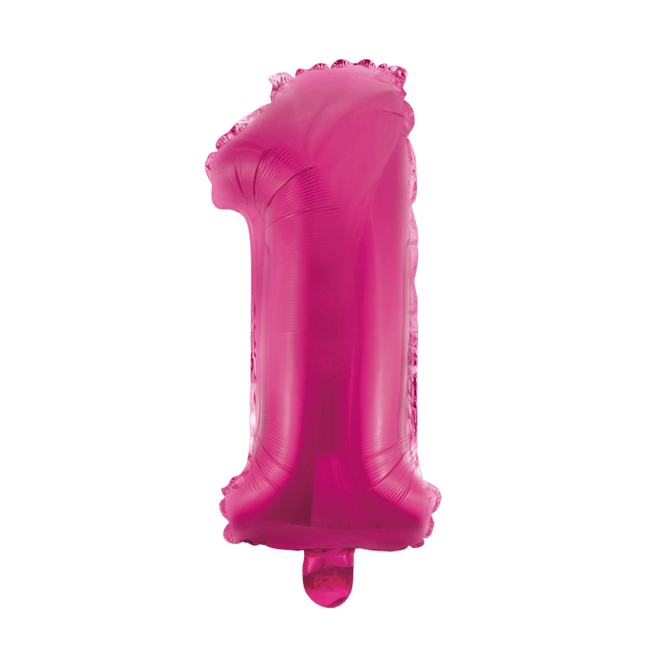 Folie Ballon Cijfer 1 Roze 41cm met Rietje van WeFiesta koop je bij Partywinkel