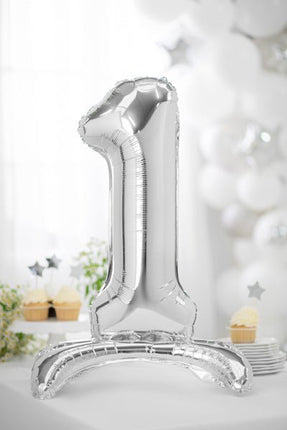 Folie Ballon Cijfer 1 Zilver Standaard Leeg 70cm van Partydeco koop je bij Partywinkel