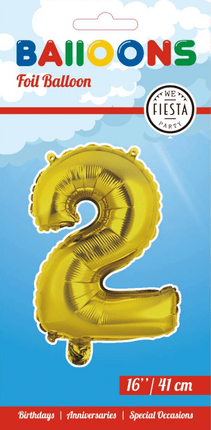 Folie Ballon Cijfer 2 Goud 41cm met Rietje van WeFiesta koop je bij Partywinkel