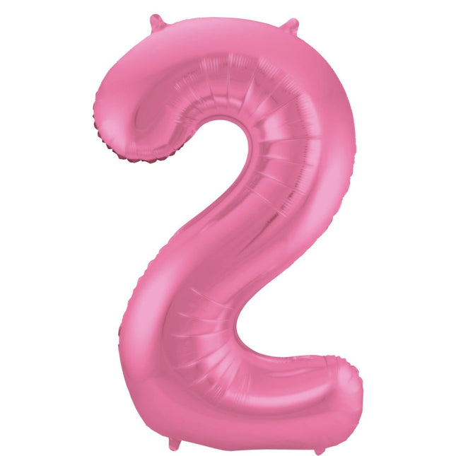 Folie Ballon Cijfer 2 Mat Roze XL 86cm leeg van Folat koop je bij Partywinkel