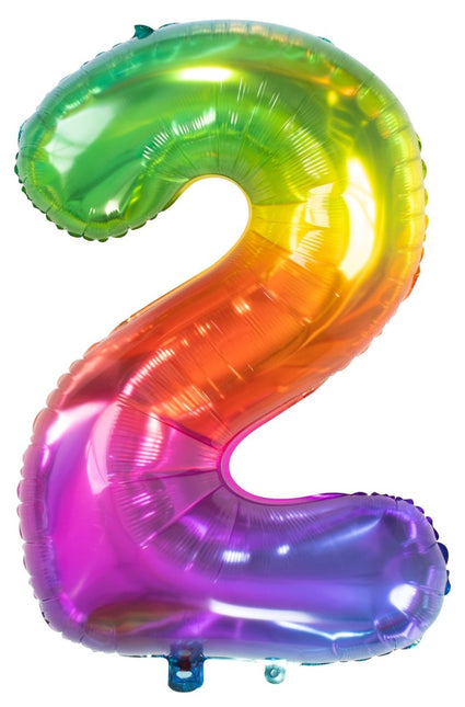 Folie Ballon Cijfer 2 Regenboog XL 81cm leeg van Folat koop je bij Partywinkel