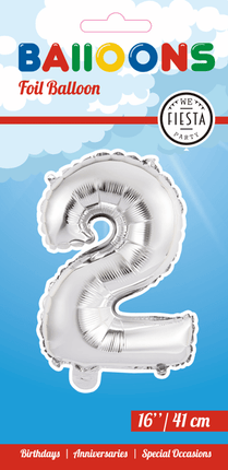 Folie Ballon Cijfer 2 Zilver 41cm met Rietje van WeFiesta koop je bij Partywinkel