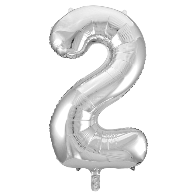 Folie Ballon Cijfer 2 Zilver XL 86cm leeg - Partywinkel - 5712735006596