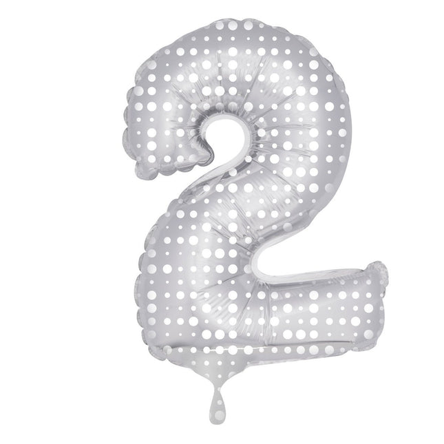 Folie Ballon Cijfer 2 Zilveren Stippen XL 86cm leeg van Folat koop je bij Partywinkel