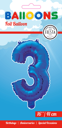 Folie Ballon Cijfer 3 Blauw 41cm met Rietje van WeFiesta koop je bij Partywinkel