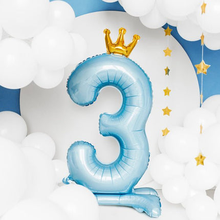 Folie Ballon Cijfer 3 Lichtblauw Standaard Leeg 84cm van Partydeco koop je bij Partywinkel