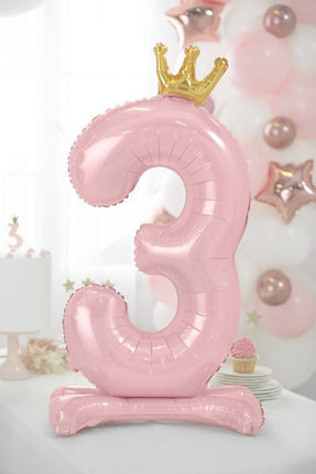 Folie Ballon Cijfer 3 Lichtroze Standaard Leeg 84cm van Partydeco koop je bij Partywinkel