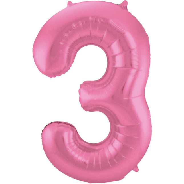 Folie Ballon Cijfer 3 Mat Roze XL 86cm leeg van Folat koop je bij Partywinkel