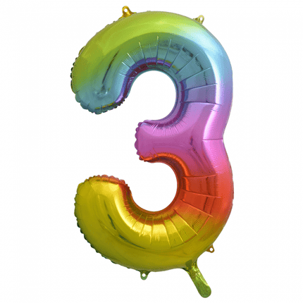 Folie Ballon Cijfer 3 Regenboog XL 86cm leeg van WeFiesta koop je bij Partywinkel