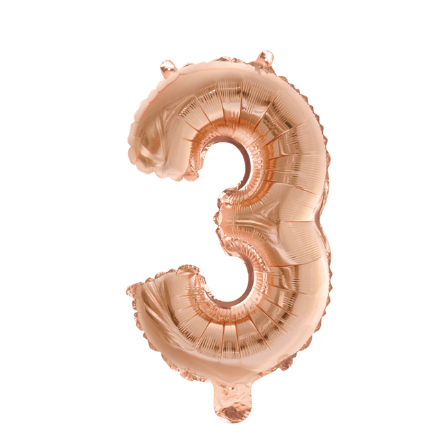 Folie Ballon Cijfer 3 Rose Goud 41cm met Rietje van WeFiesta koop je bij Partywinkel
