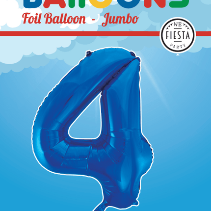 Folie Ballon Cijfer 4 Blauw XL 86cm leeg - Partywinkel - 5712735007197