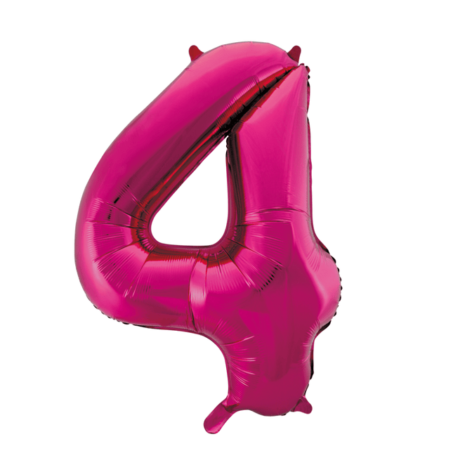 Folie Ballon Cijfer 4 Fuchsia XL 86cm leeg - Partywinkel - 5712735007104