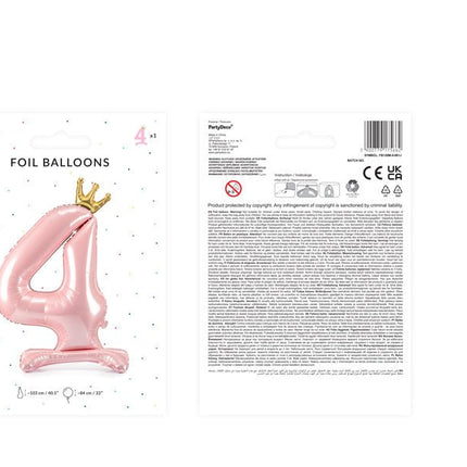 Folie Ballon Cijfer 4 Lichtroze Standaard Leeg 84cm van Partydeco koop je bij Partywinkel