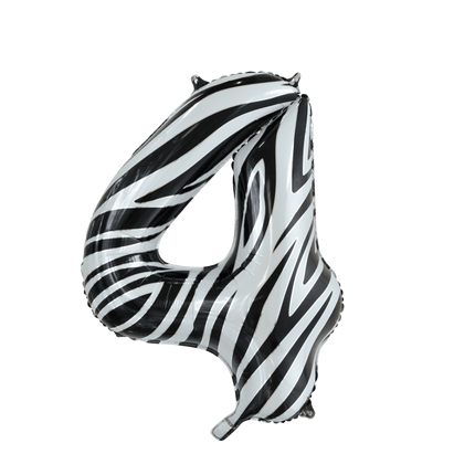 Folie Ballon Cijfer 4 Zebra XL 86cm leeg van WeFiesta koop je bij Partywinkel