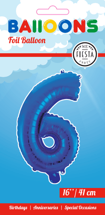 Folie Ballon Cijfer 6 Blauw 41cm met Rietje van WeFiesta koop je bij Partywinkel