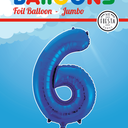 Folie Ballon Cijfer 6 Blauw XL 86cm leeg - Partywinkel - 5712735007210