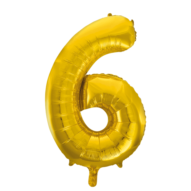 Folie Ballon Cijfer 6 Goud XL 86cm leeg - Partywinkel - 5712735006732