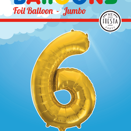 Folie Ballon Cijfer 6 Goud XL 86cm leeg - Partywinkel - 5712735006732