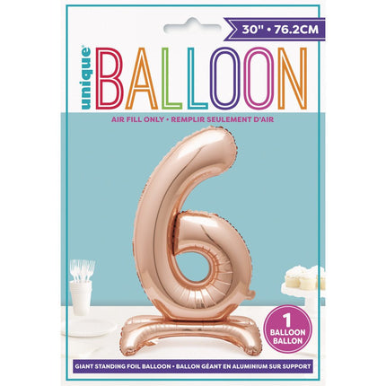 Folie Ballon Cijfer 6 Rose Goud Standaard 76cm van Unique koop je bij Partywinkel
